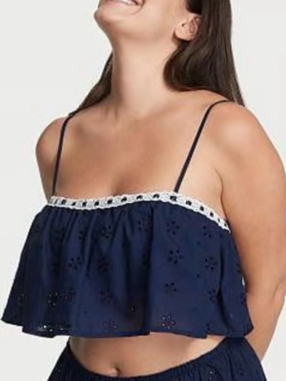 Victoria's Secret Heritage Cotton Eyelet Cami, Navy Blue, large